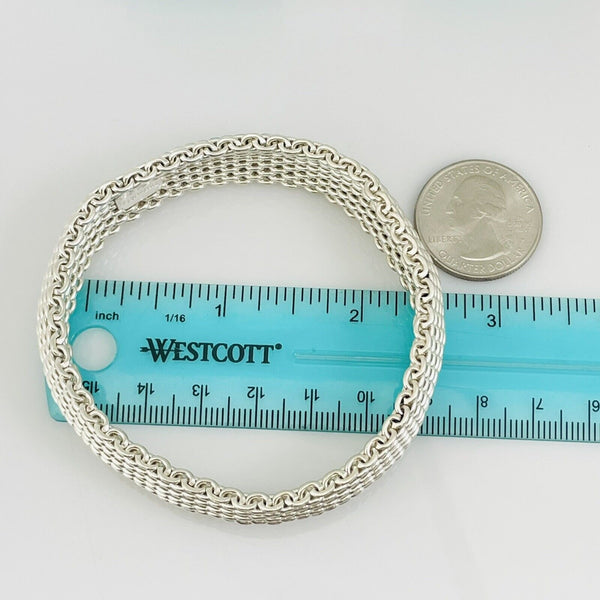 7.5" Tiffany & Co Somerset Flexible Mesh Weave Bangle Bracelet Sterling Silver - 5