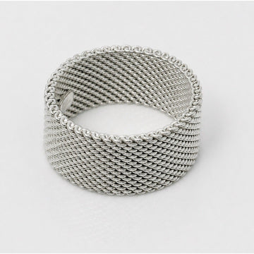Size 7.5 Tiffany & Co Somerset Mesh Weave Firm Solid Ring in 925 Sterling Silver
