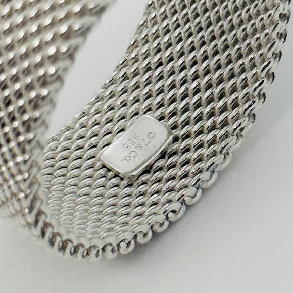 Size 7.5 Tiffany & Co Somerset Mesh Weave Firm Solid Ring in 925 Sterling Silver
