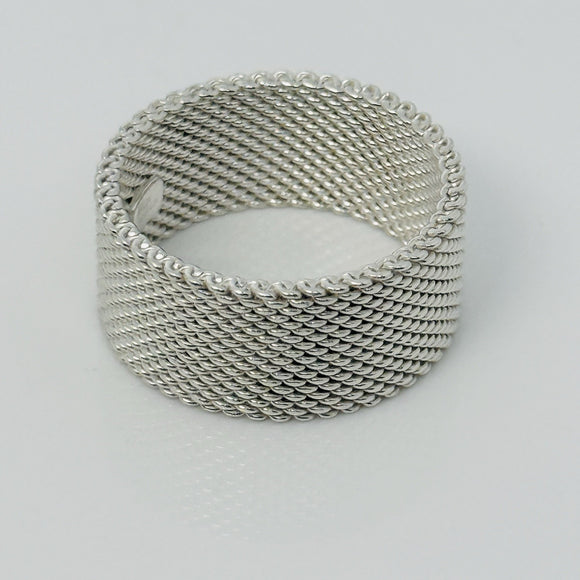 Size 7.5 Tiffany & Co Somerset Mesh Weave Firm Solid Ring in 925 Sterling Silver