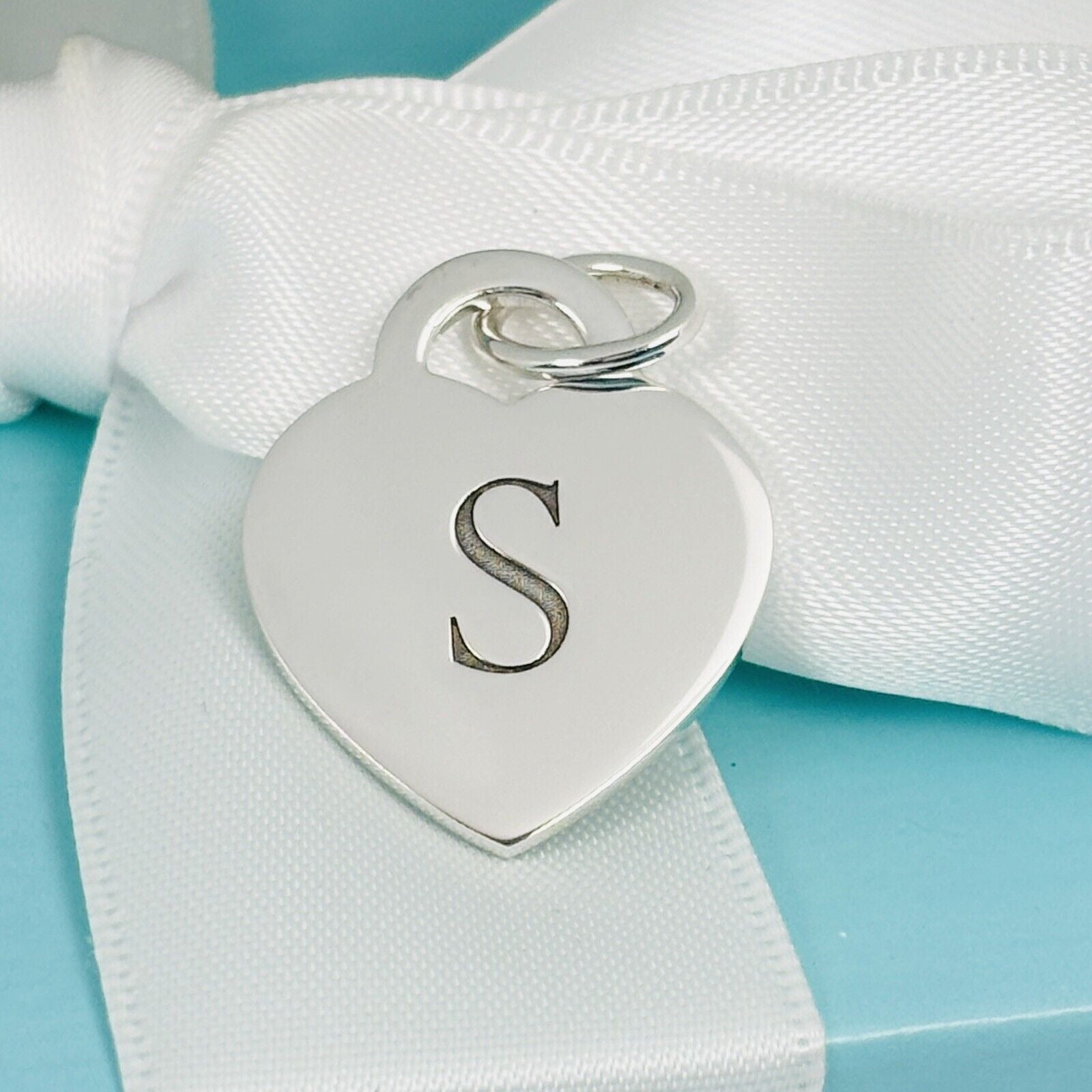 Tiffany Letter S Heart Pendant or Charm Notes Alphabet