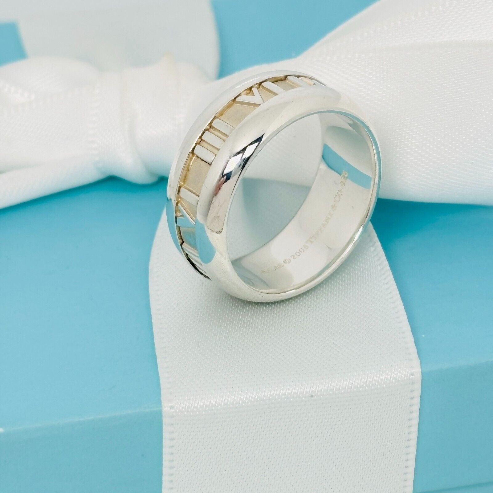 Size 7.5 Tiffany Wide Atlas Roman Numerals Mens Unisex Ring in