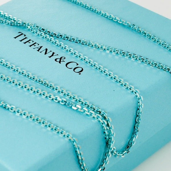 Tiffany & Co Sparkler Blue Coated Silver Enamel Chain Necklace 30" 2.5mm Links - 1