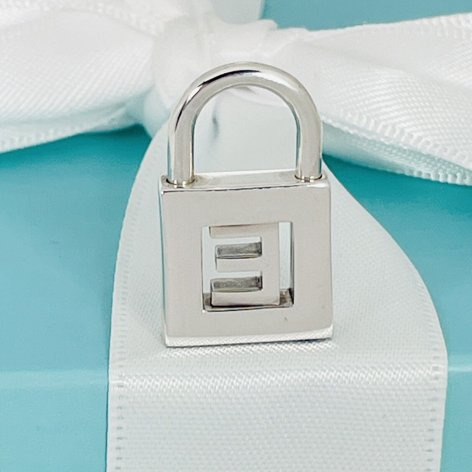 Tiffany & Co Sterling Silver Letter E Alphabet Initial Padlock Charm Pendant - 0