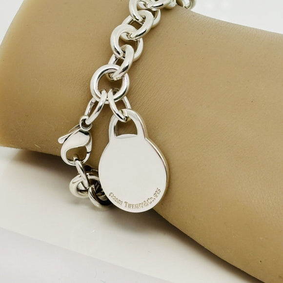 7.5" Tiffany Round Circle Tag Charm Bracelet Engravable Blank Disc Engraving