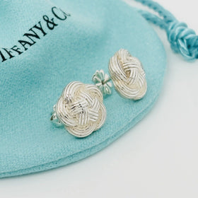 Tiffany Flower Knot Celtic Love Weave Stud Earrings in Sterling Silver - 0