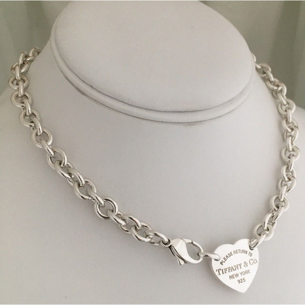 20" Return to Tiffany & Co Heart Tag Choker Necklace Center Heart Large Links - 4