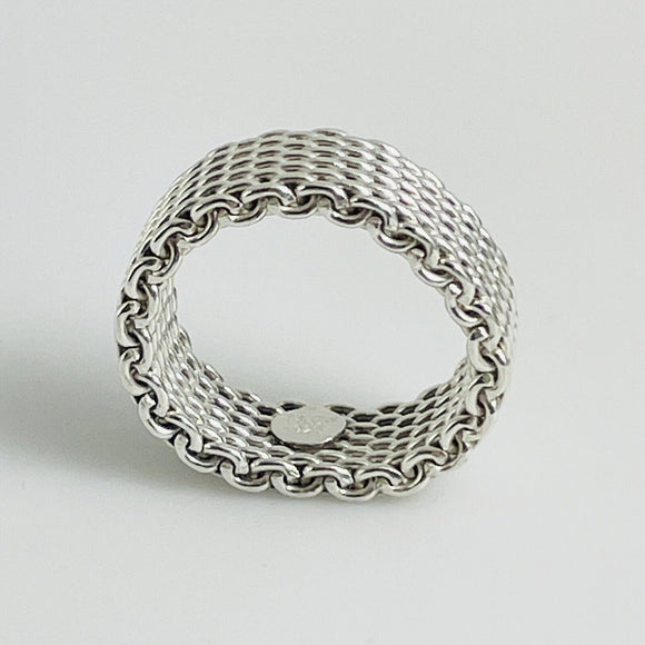 Size 7.5 Tiffany Somerset Mesh Basket Weave Ring in Sterling Silver Unisex