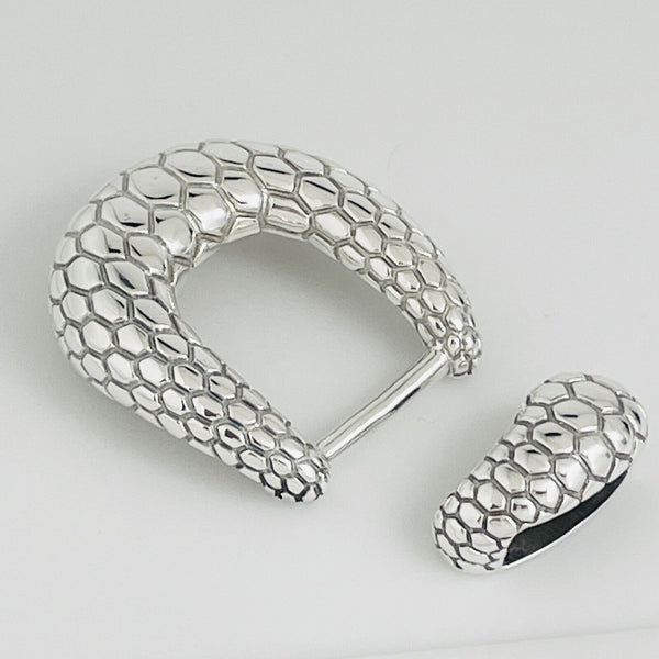 RARE Tiffany Reptile Skin Belt Buckle & Belt Slide Set in Sterling Silver - 2