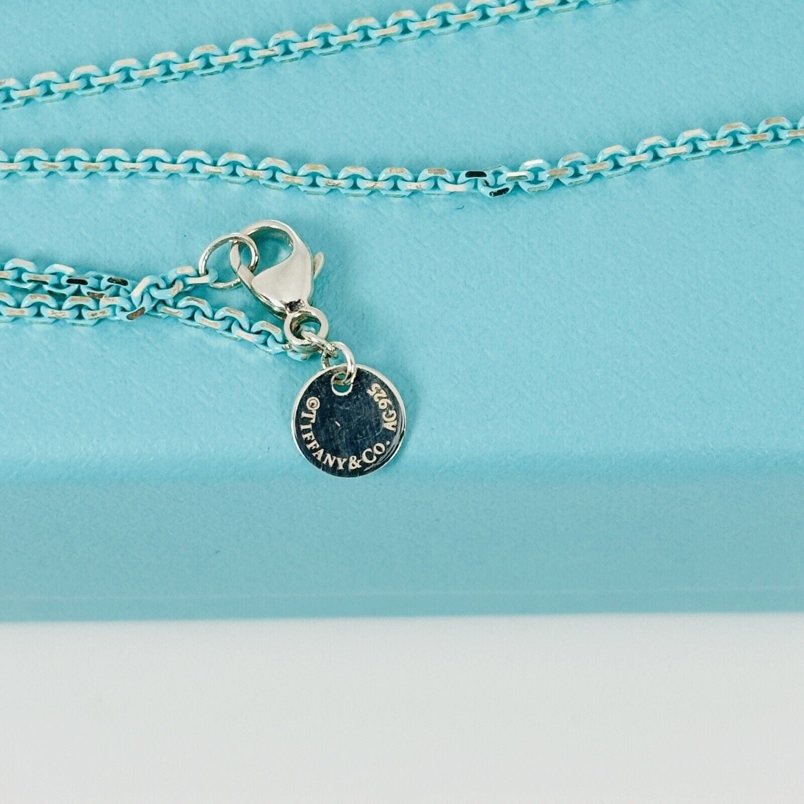 Tiffany & Co Sparkler Blue Coated Silver Enamel Chain Necklace 30" 2.5mm Links