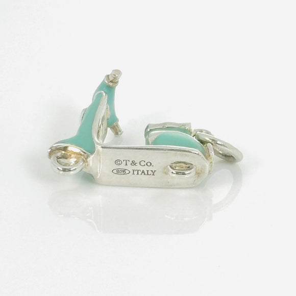 RARE Tiffany & Co Scooter Moped Charm in Blue Enamel and Sterling Silver