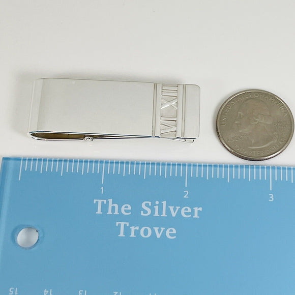 RARE Tiffany & Co Atlas Hinged Money Clip Roman Numerals in Sterling Silver