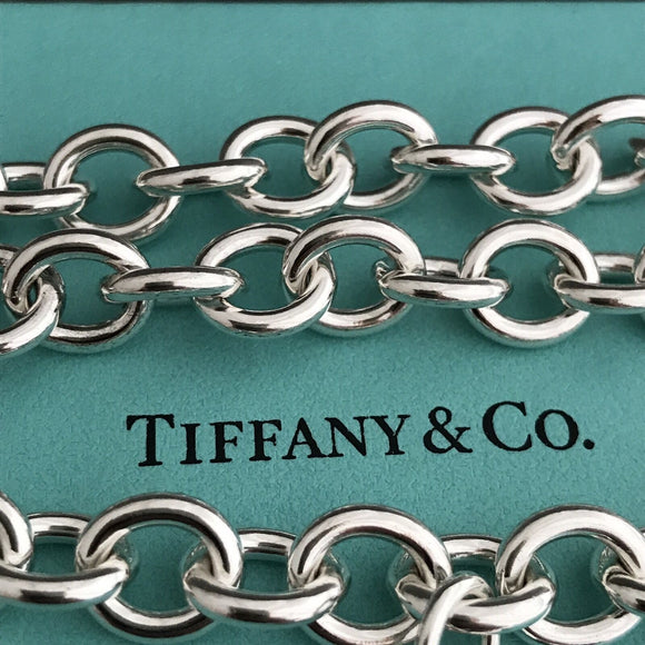 16" Tiffany & Co Sterling Silver  Blank Heart Tag Necklace with Blue Box