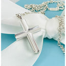 24 inch Tiffany Mens Unisex Cross Large Link Necklace in Concave Sterling Silver-1