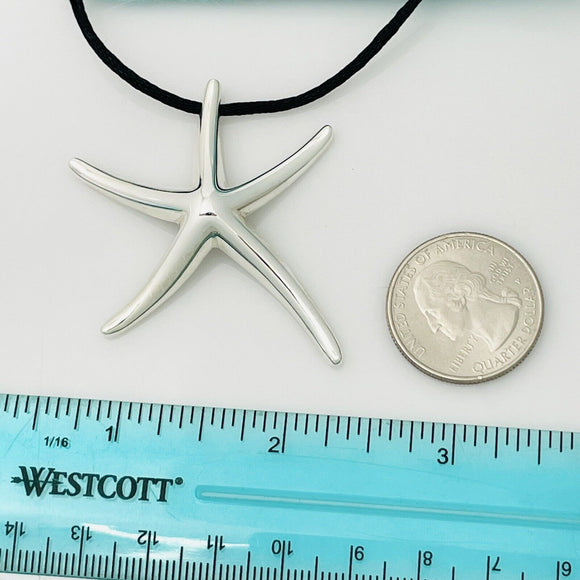 Tiffany Starfish Pendant Extra Large by Elsa Peretti Silver Black Silk Necklace