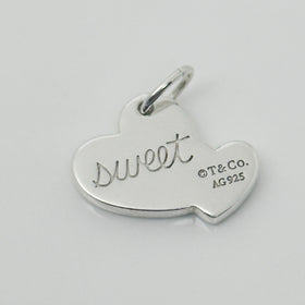 Tiffany & Co Sweet Heart Double Hearts Pendant Charm Sweetheart in Silver
