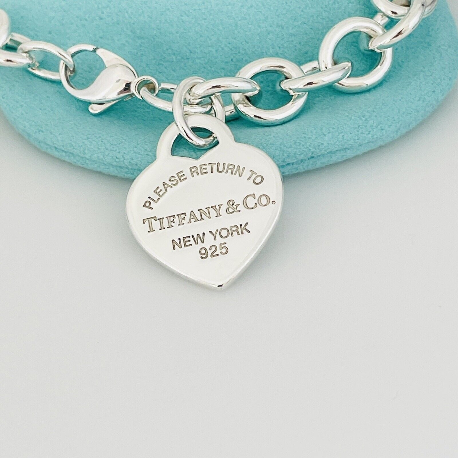 Please Return to Tiffany Heart Tag Charm Bracelet With Tiffany Blue Gift Pouch