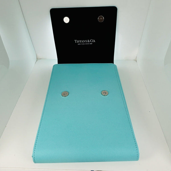 Tiffany Blue Leather Folding Necklace Presentation Blue Gift Box Storage Pouch - 4