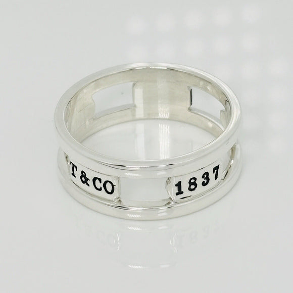 Size 12.5 Tiffany & Co 1837 Cutout Stencil Open Ring Mens Unisex in Silver