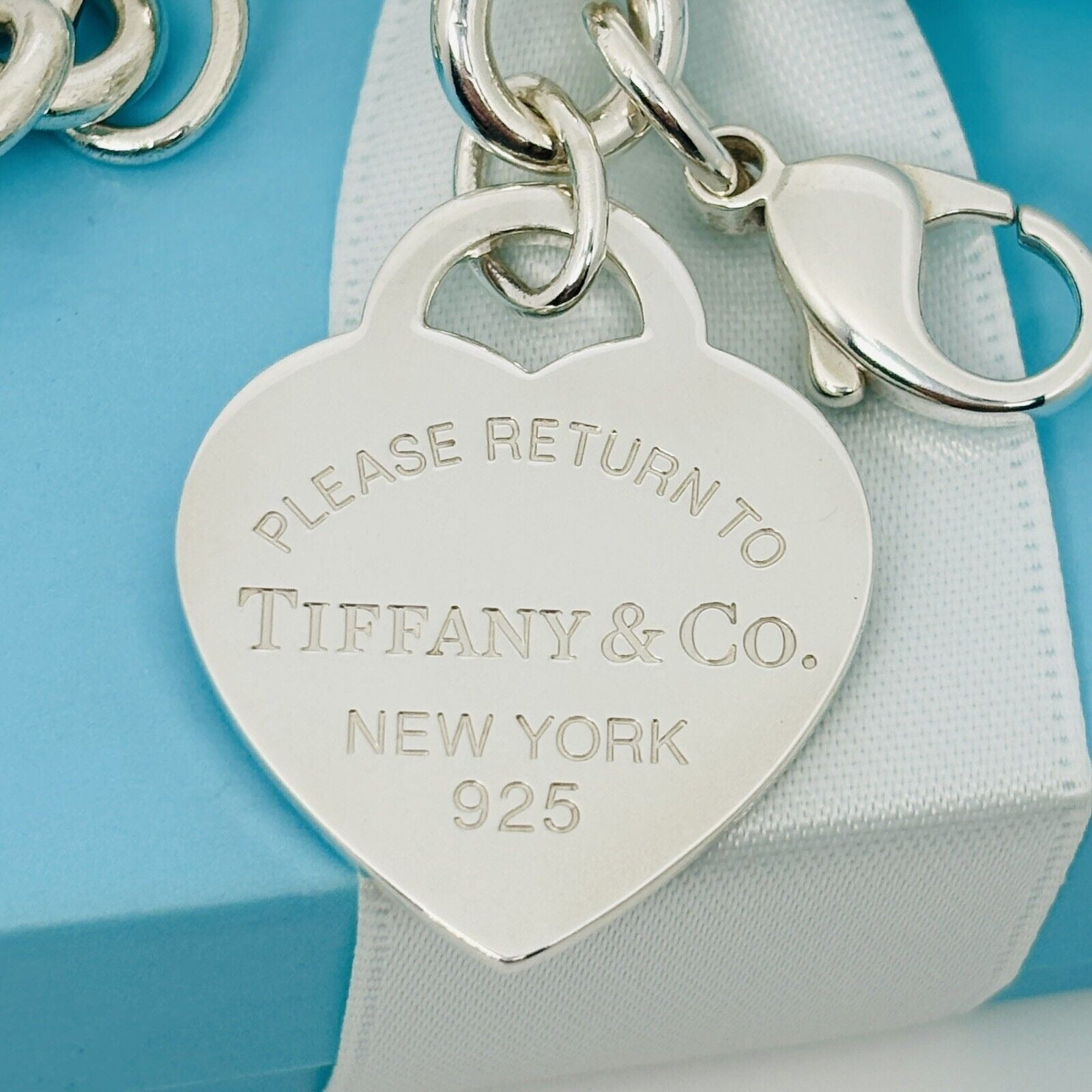 8.75" Please Return to Tiffany Large Heart Tag Charm Bracelet Plus Size