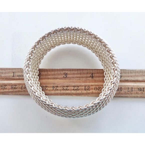 Tiffany Wide Somerset Bracelet Mesh Weave Flexible Bangle in Sterling Silver