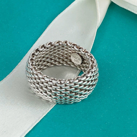 Size 6.5 Tiffany & Co Somerset Mesh Weave Flexible Dome Unisex Mens Ring