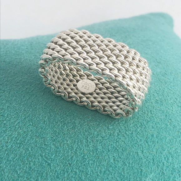 Size 5.5 Tiffany & Co Somerset Mesh Weave Unisex Ring in Sterling Silver