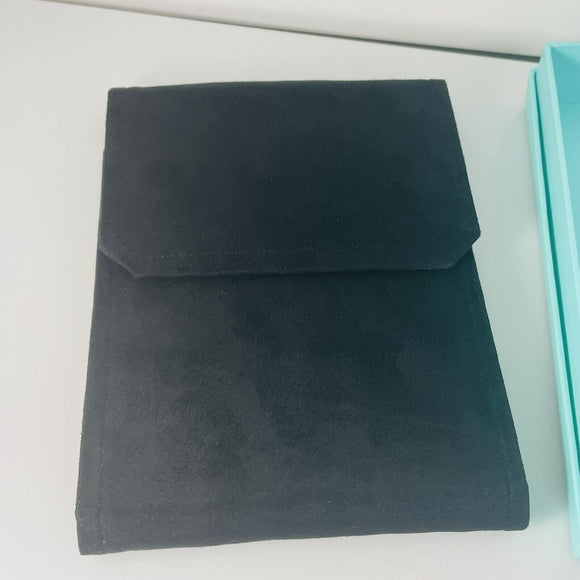 Tiffany Black Folding Suede Leather Necklace Presentation Blue Box Storage Pouch