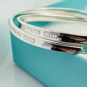 8" Large Tiffany & Co 1837 Double Interlocking Bangle Bracelet in Silver