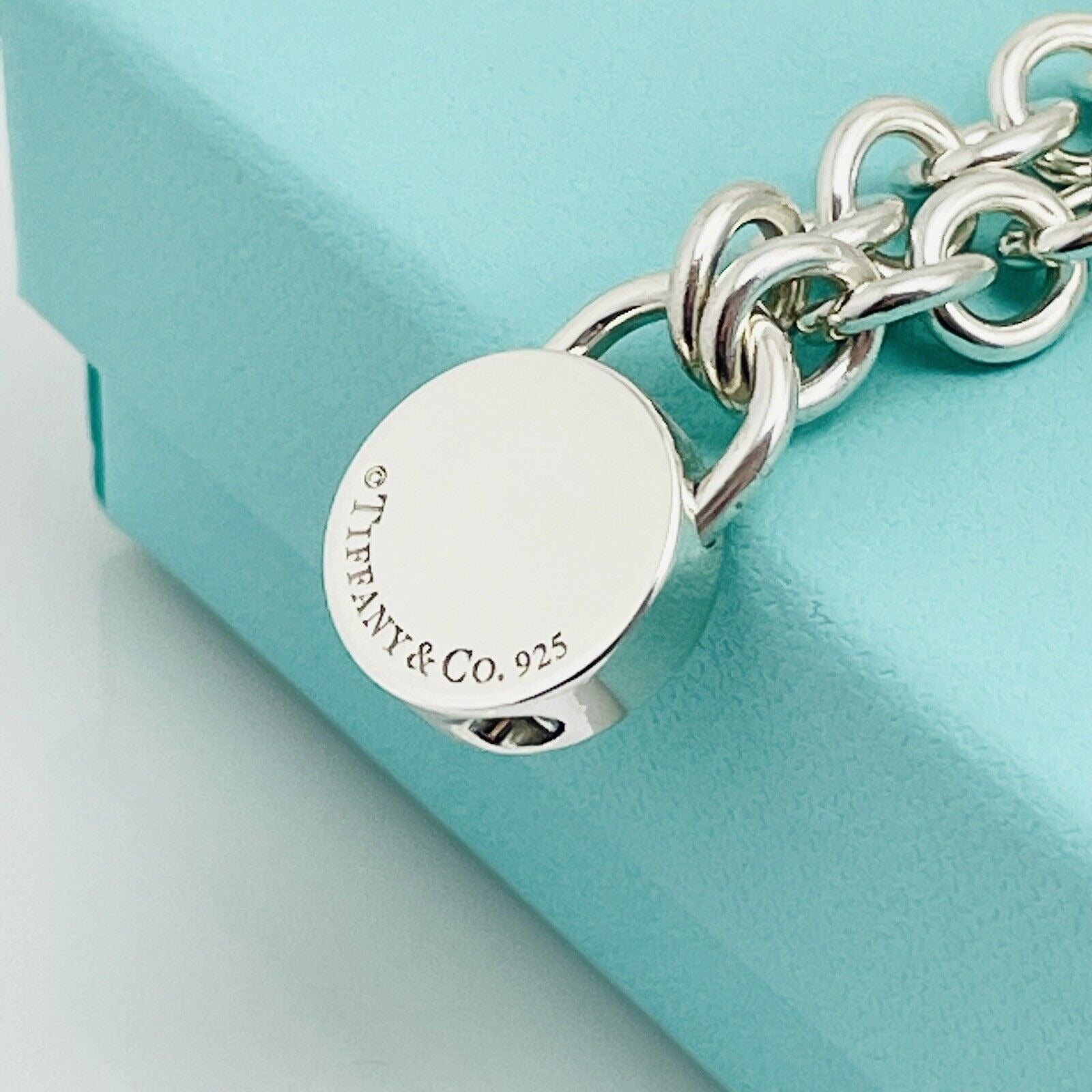 18" Tiffany & Co Round Padlock Lock Pendant Necklace in Silver Engravable