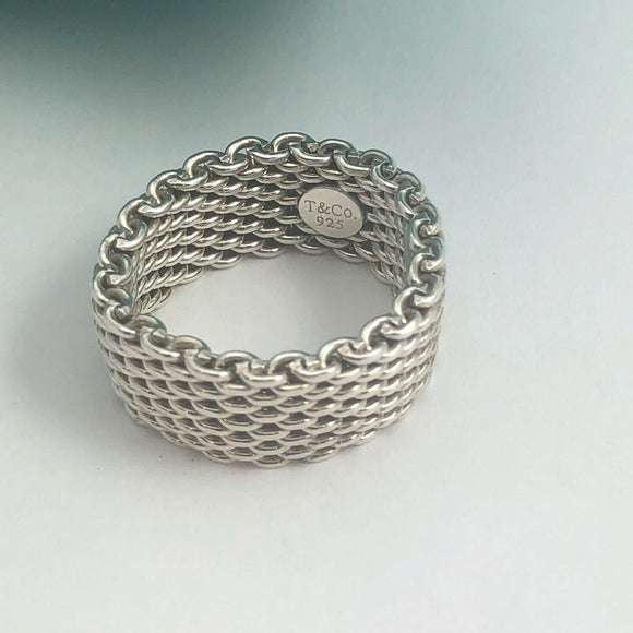 Size 7.5 Tiffany & Co Sterling Silver Somerset Mesh Weave Unisex Ring