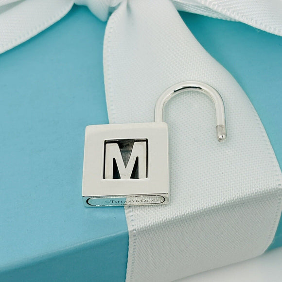 Tiffany Letter M Alphabet Initial Padlock Lock Charm Pendant in Sterling Silver
