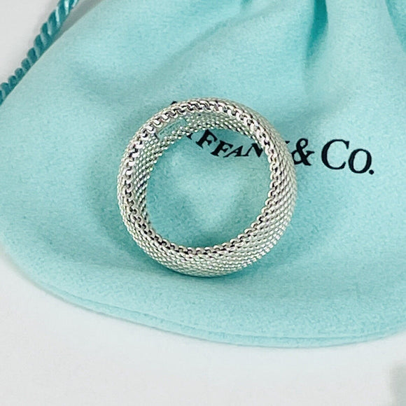 Size 5 Tiffany & Co Somerset Mesh Weave Firm Solid Dome Ring in Silver