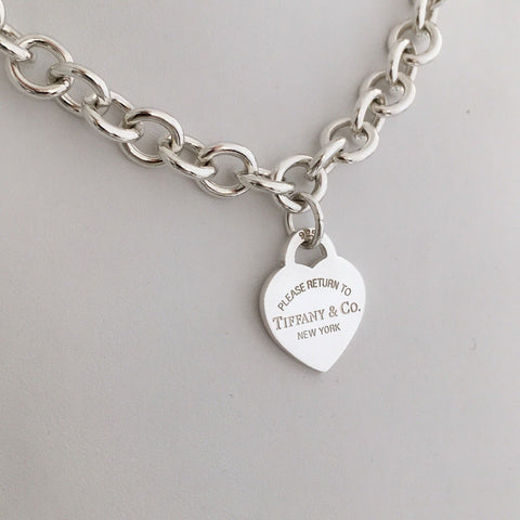 16" Please Return to Tiffany & Co Silver New York 925 Heart Tag Necklace