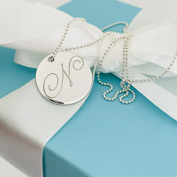 NEW Tiffany Letter N Alphabet Initial Disc Notes Pendant Bead Chain Necklace - 1