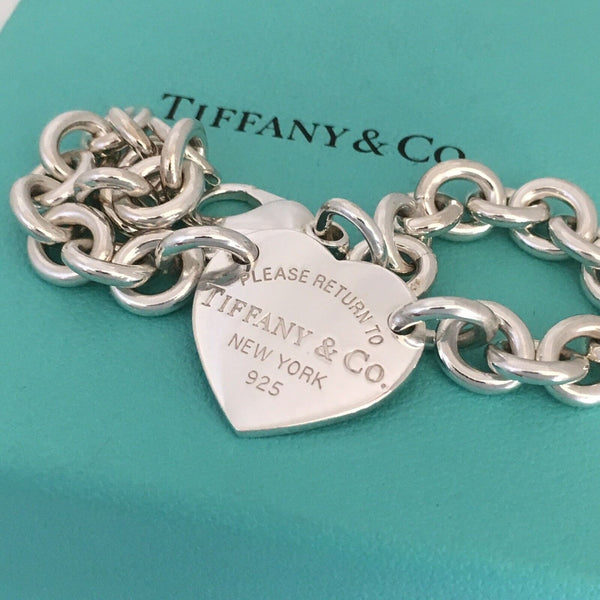 8.5" Large Please Return To Tiffany & Co Center Heart Charm Bracelet in Silver - 6