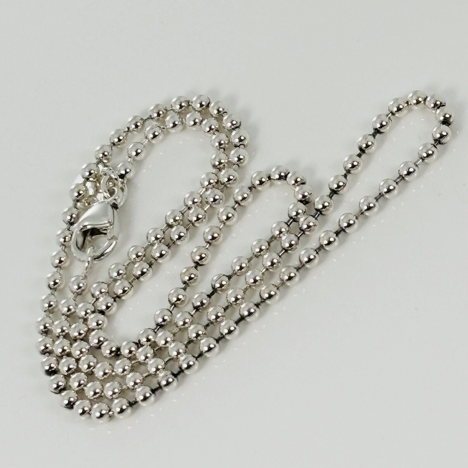 16" Tiffany & Co Bead Necklace Dog Chain with Lobster Clasp 2.3mm Beads Silver