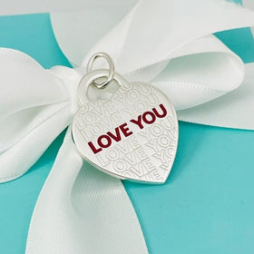 Tiffany & Co I LOVE YOU Large Red Enamel Sterling Silver Heart Tag Penda…