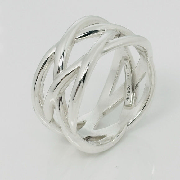 Size 11.5 Tiffany & Co Braided Celtic Knot Weave Ring in Silver Mens Unisex