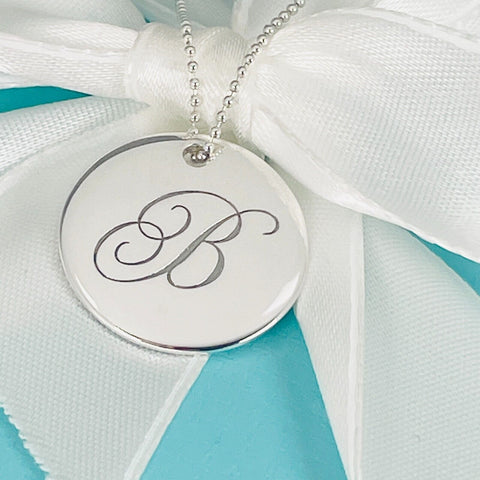 Tiffany Letter B Alphabet Initial Disc Notes Pendant Bead Chain Necklace - 0