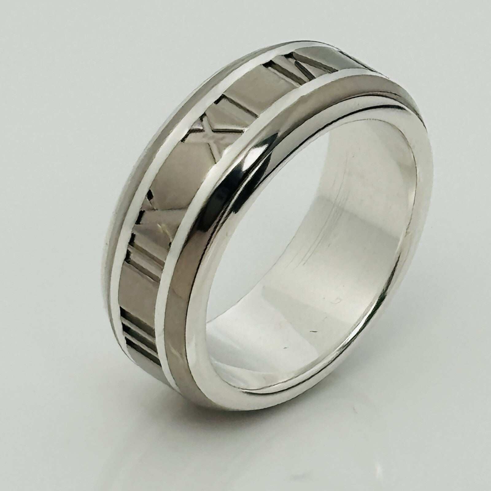 Size 10 RARE Tiffany Atlas Ring in Silver and Titanium Mens Unisex