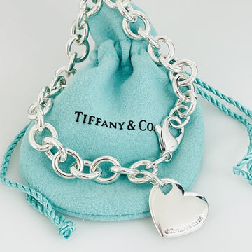 8" Tiffany & Co Puffed Puff Double Cutout Heart Tag Charm Bracelet in Silver