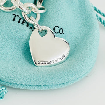 8" Tiffany & Co Puffed Puff Double Cutout Heart Tag Charm Bracelet in Silver - 0