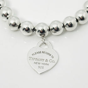 8" Return to Tiffany Heart Tag Bead Ball Charm Bracelet - 0