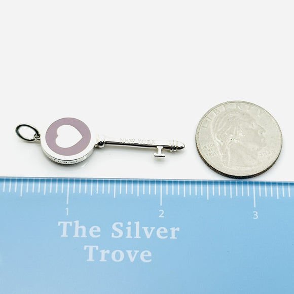 Tiffany & Co Purple Mauve Enamel Heart Key Pendant in Sterling Silver
