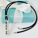 Tiffany 16” Atlas Necklace Bar Pendant in Black Enamel, Silver, Rubber Cord-3