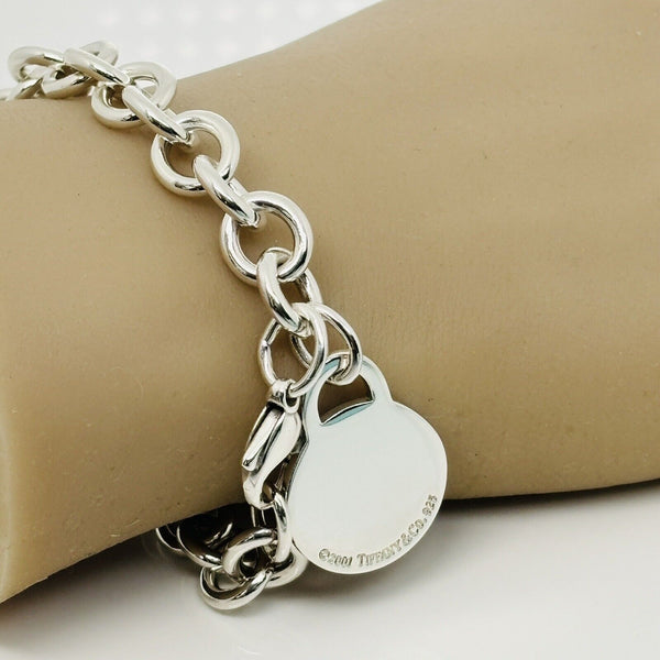 8" Tiffany Round Circle Tag Charm Bracelet with Engravable Blank Disc Engraving - 6