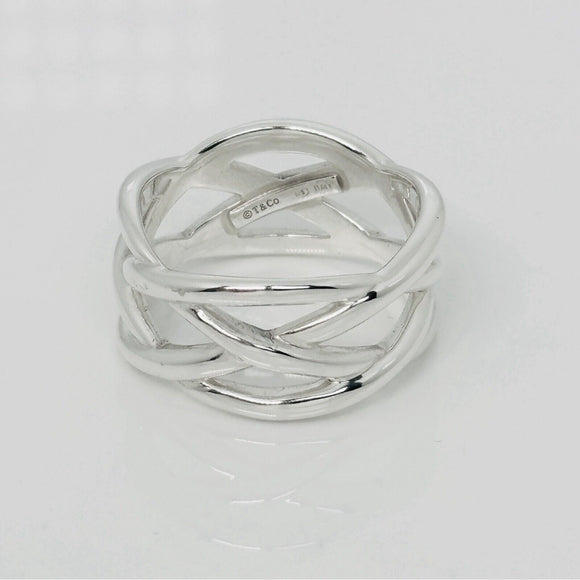 Size 11.5 Tiffany & Co Braided Celtic Knot Weave Ring in Silver Mens Unisex