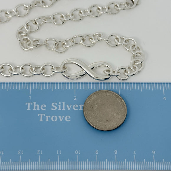 18" Tiffany & Co Infinity Pendant Necklace Large Heavy Rounds Links in Silver