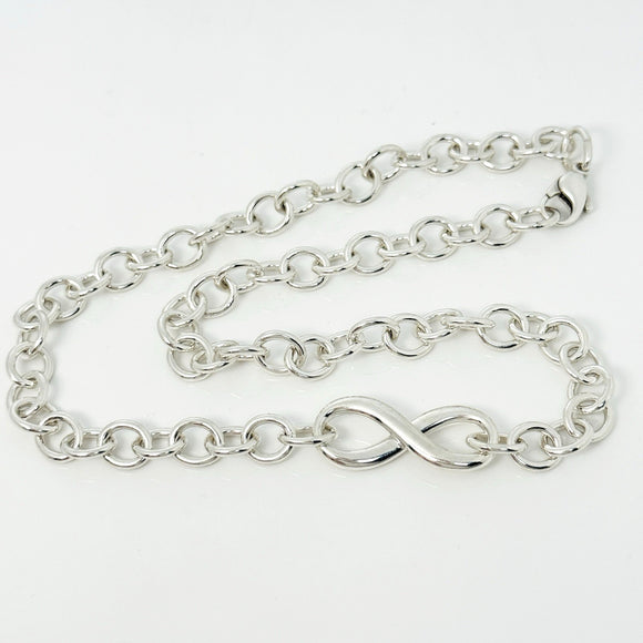 18" Tiffany & Co Infinity Pendant Necklace Large Heavy Rounds Links in Silver